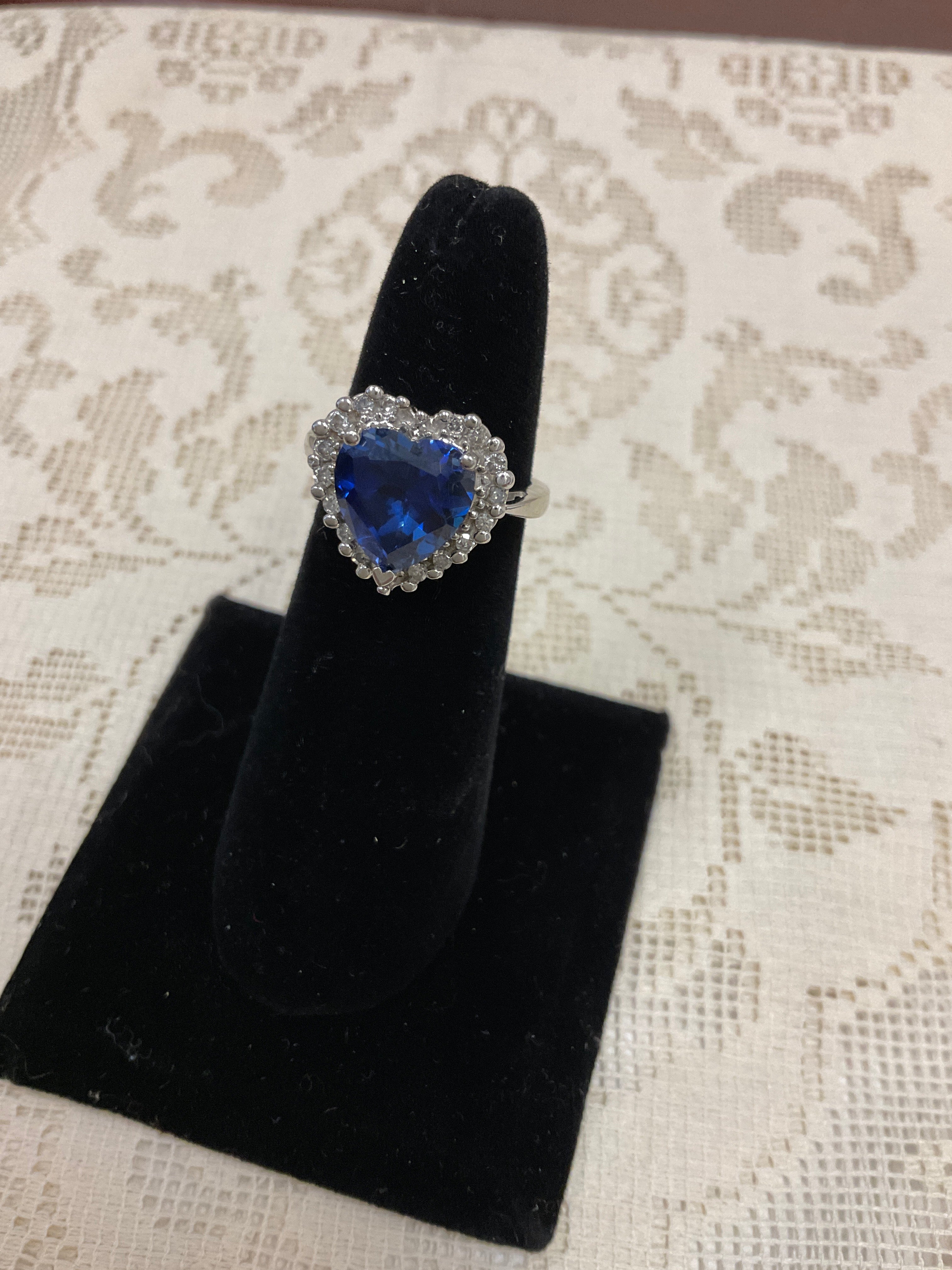 Silver and blue gemstone heart shaped titanic inspired