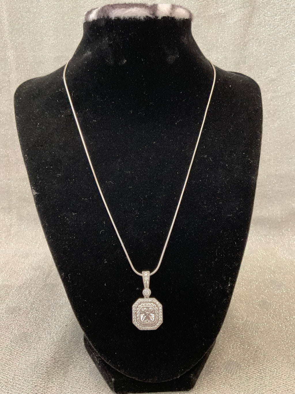 Silver chain with square diamond pendant