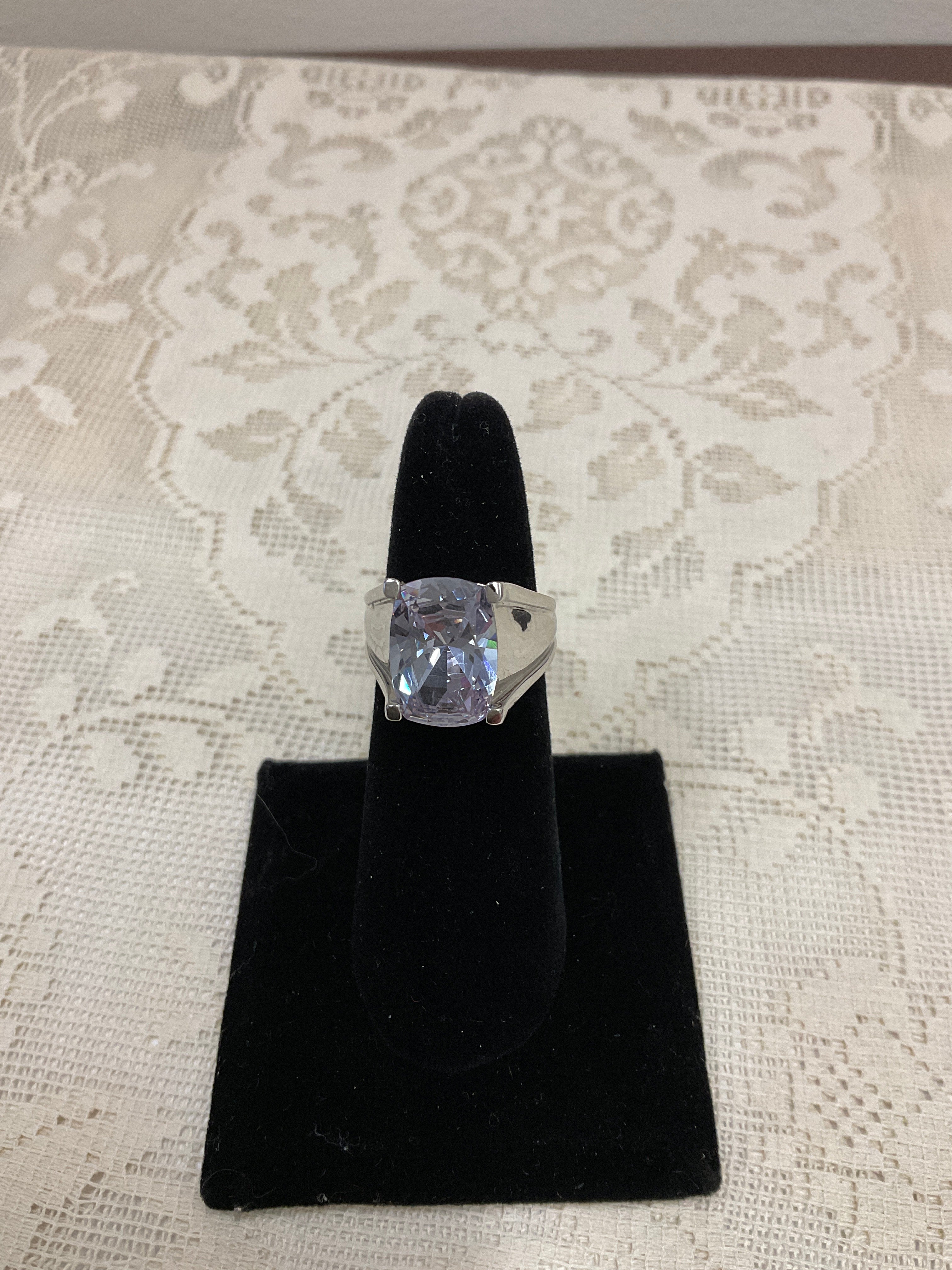 Silver ring big crystal cocktail ring