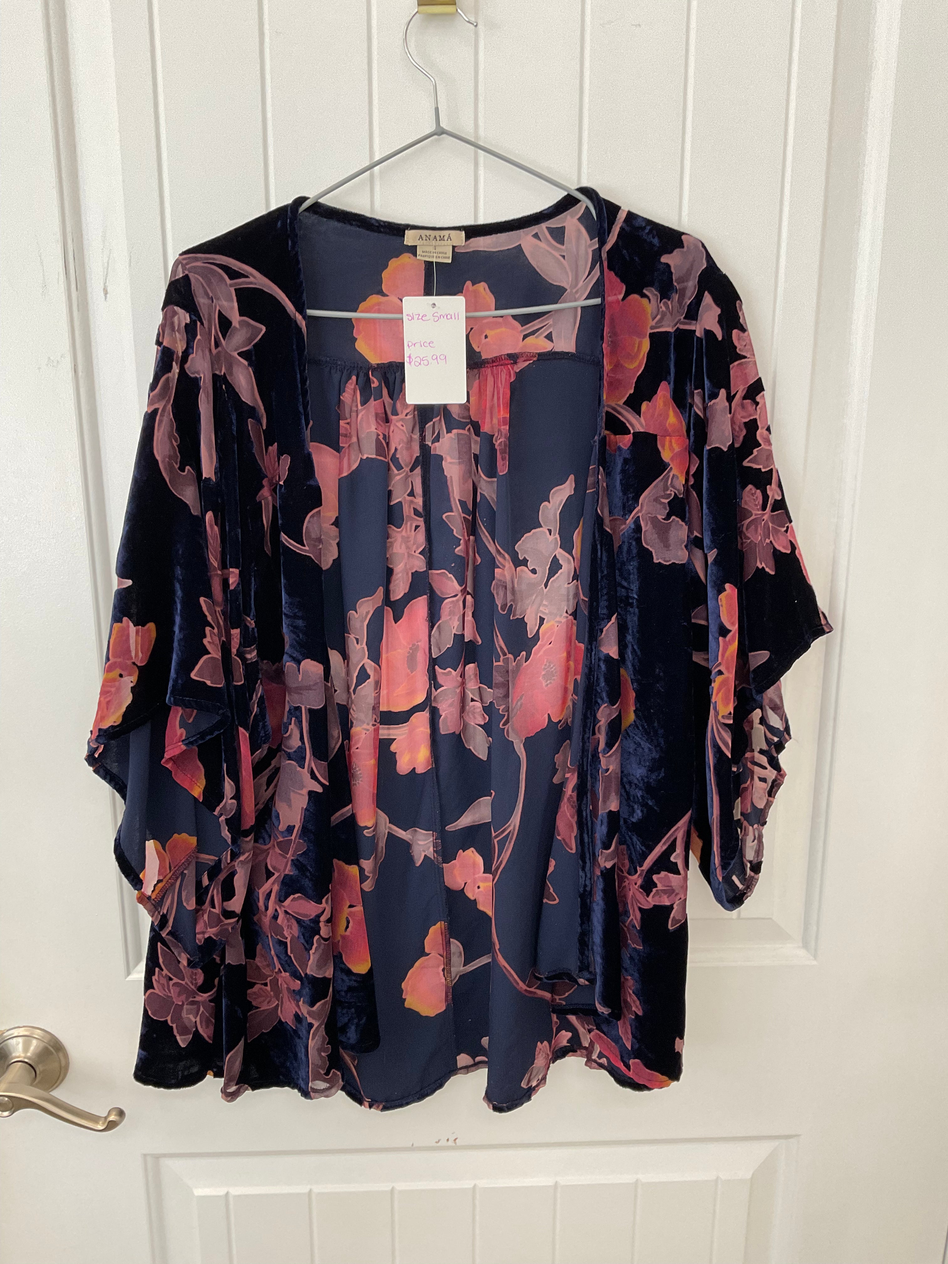 Navy floral print chiffon with velvet
