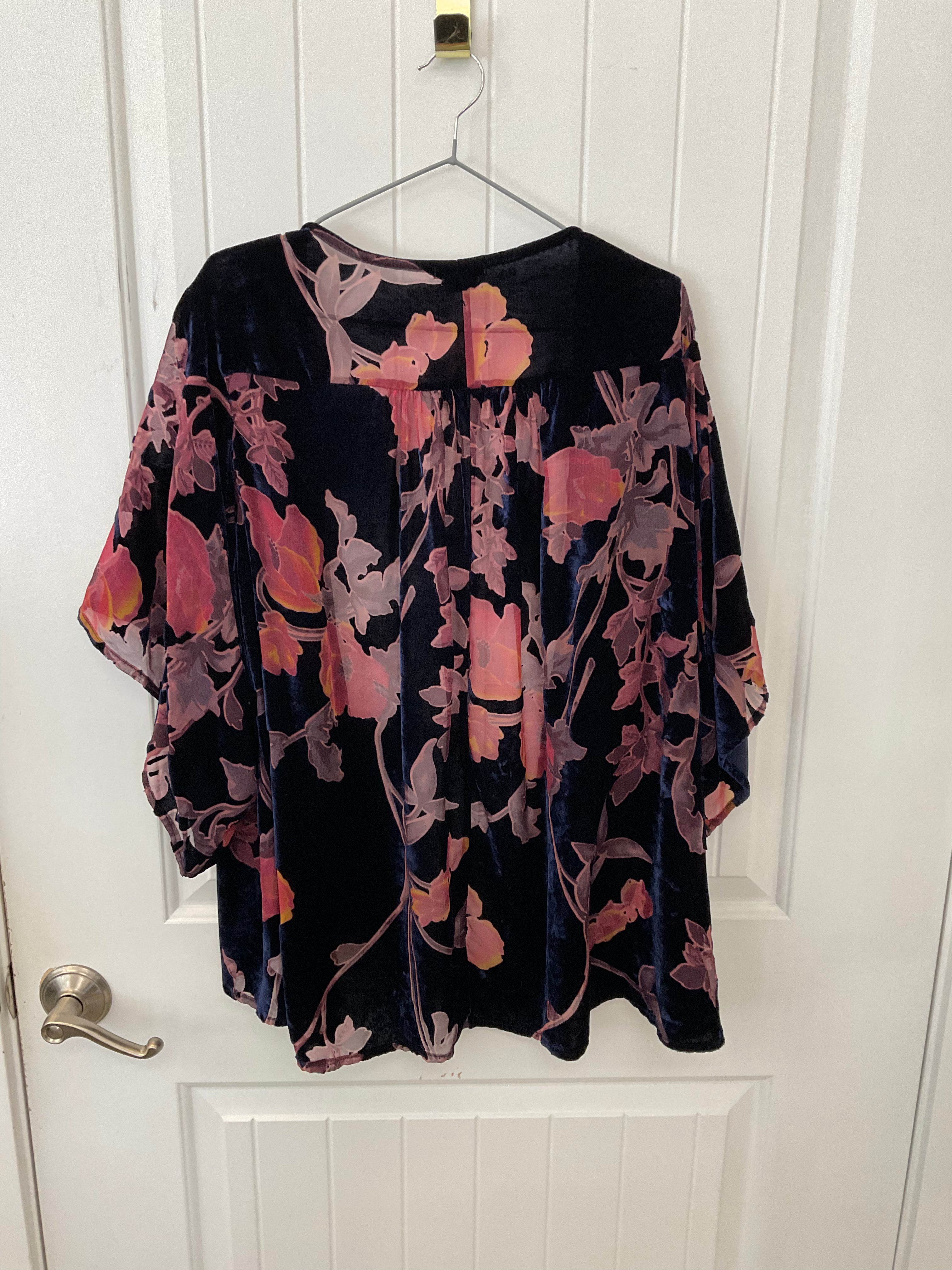 Navy floral print chiffon with velvet