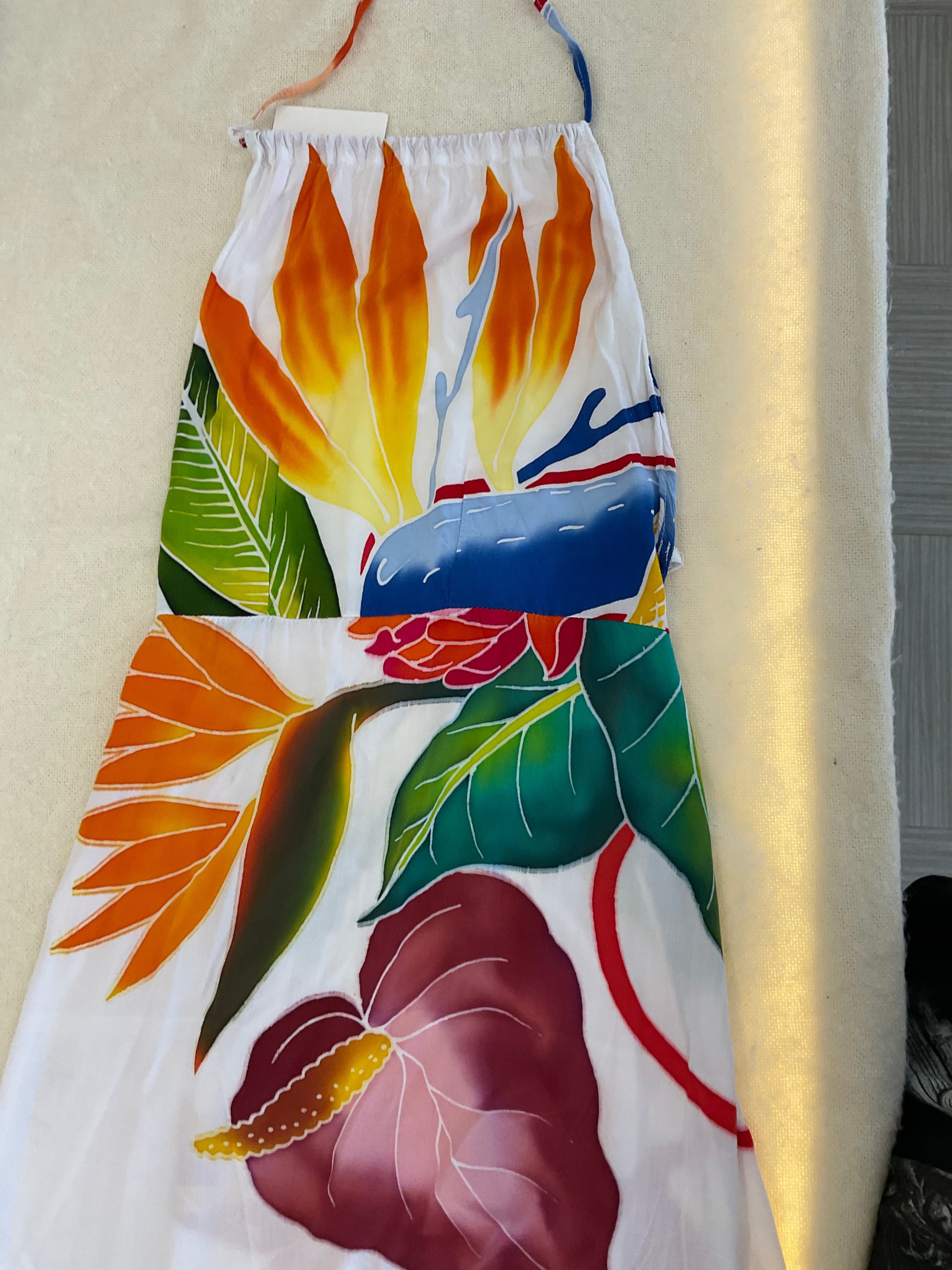 White with floral design open back dress