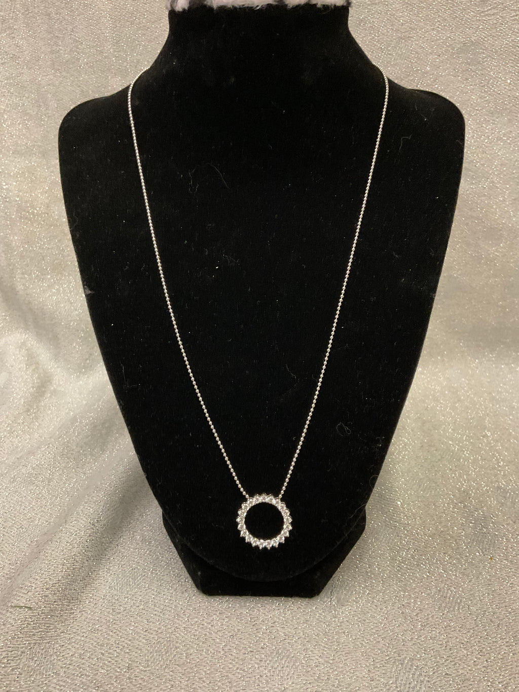 Silver necklace with diamond circle pendant