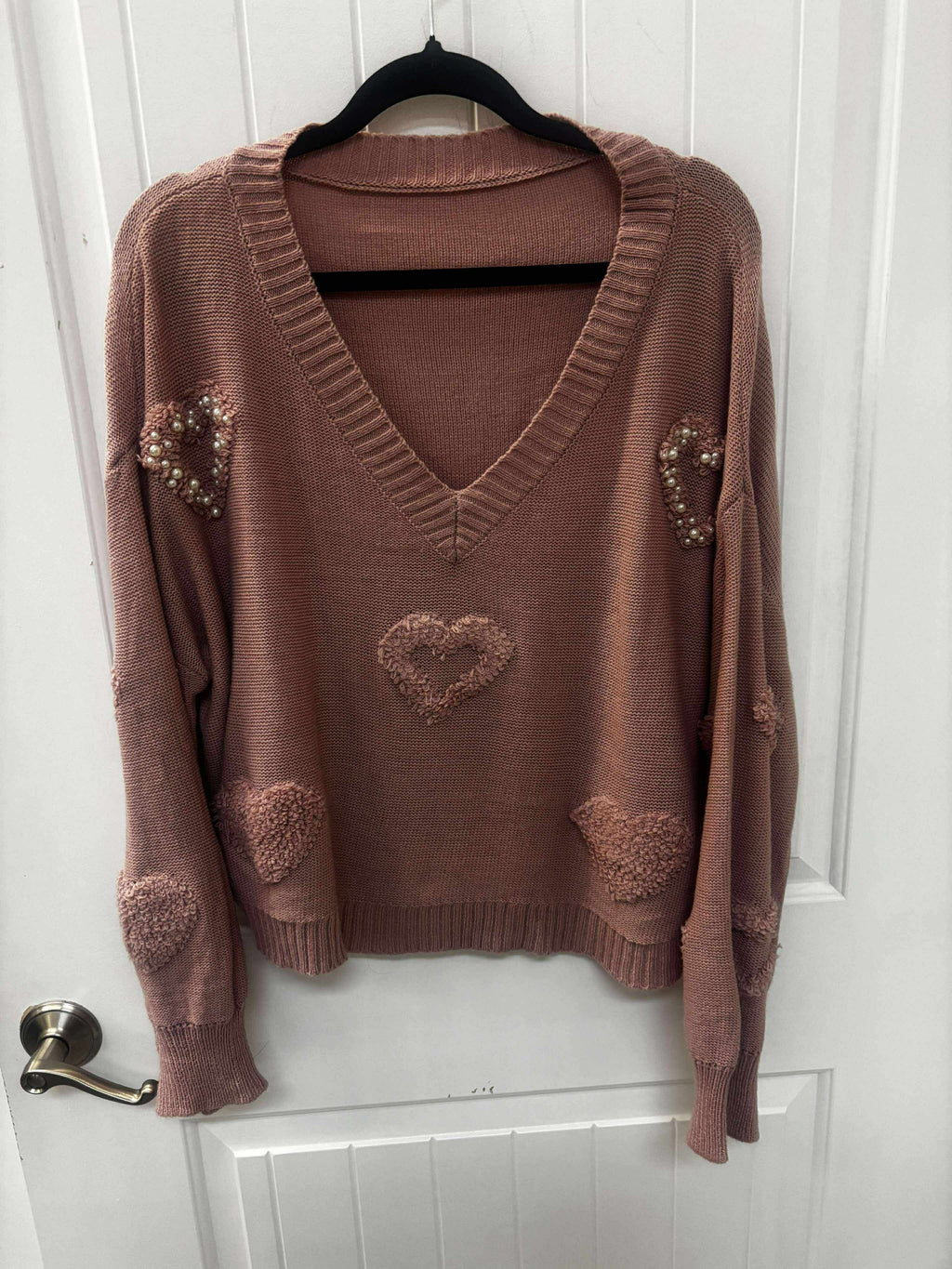 Blush pink hear sweater size large