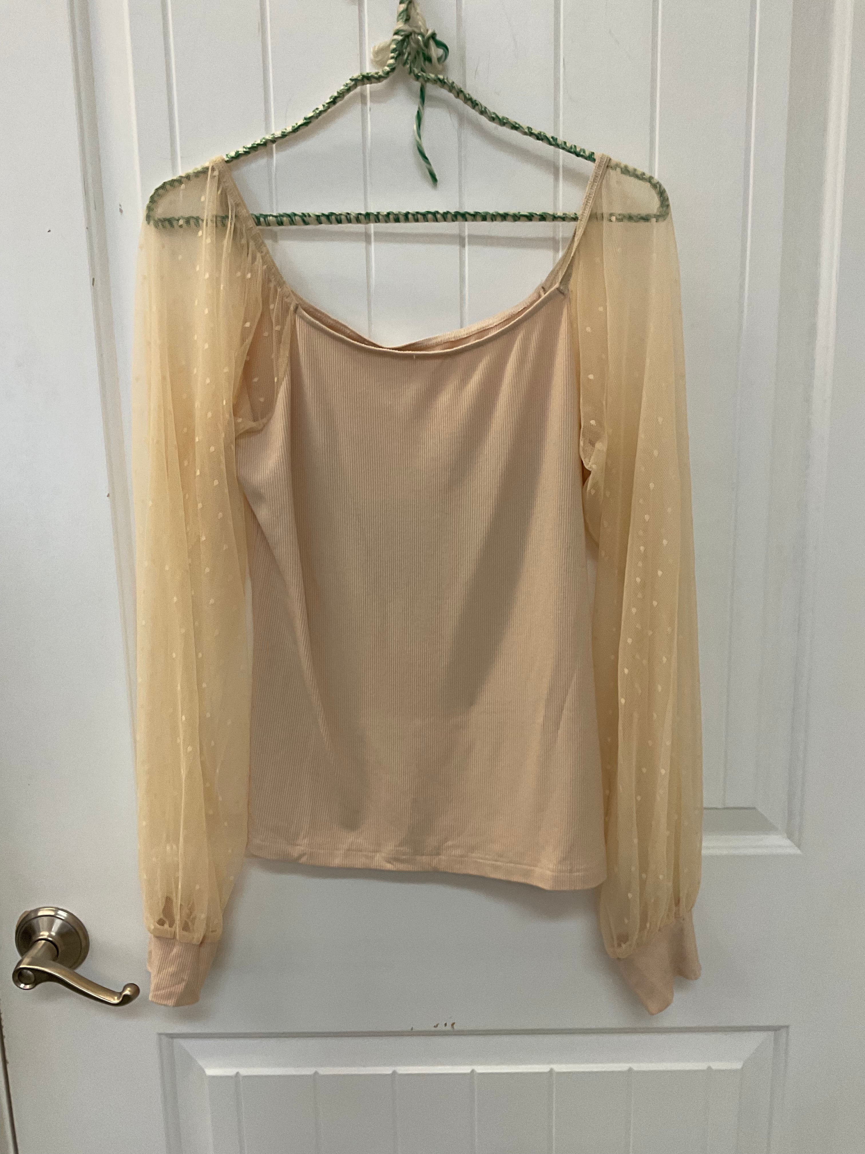 Ribbed top with sheer sleeves