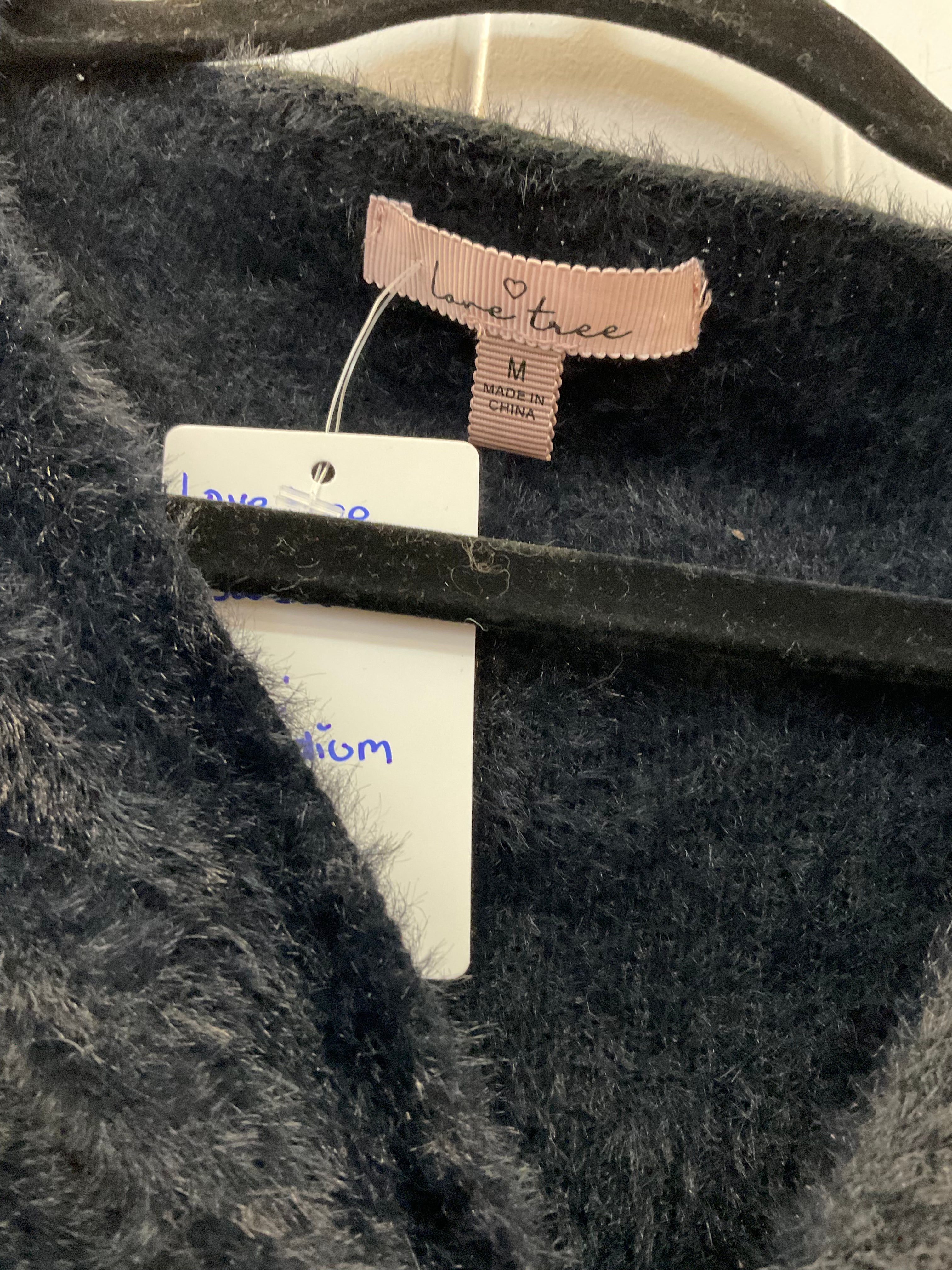 Love tree fuzzy black knot sweater