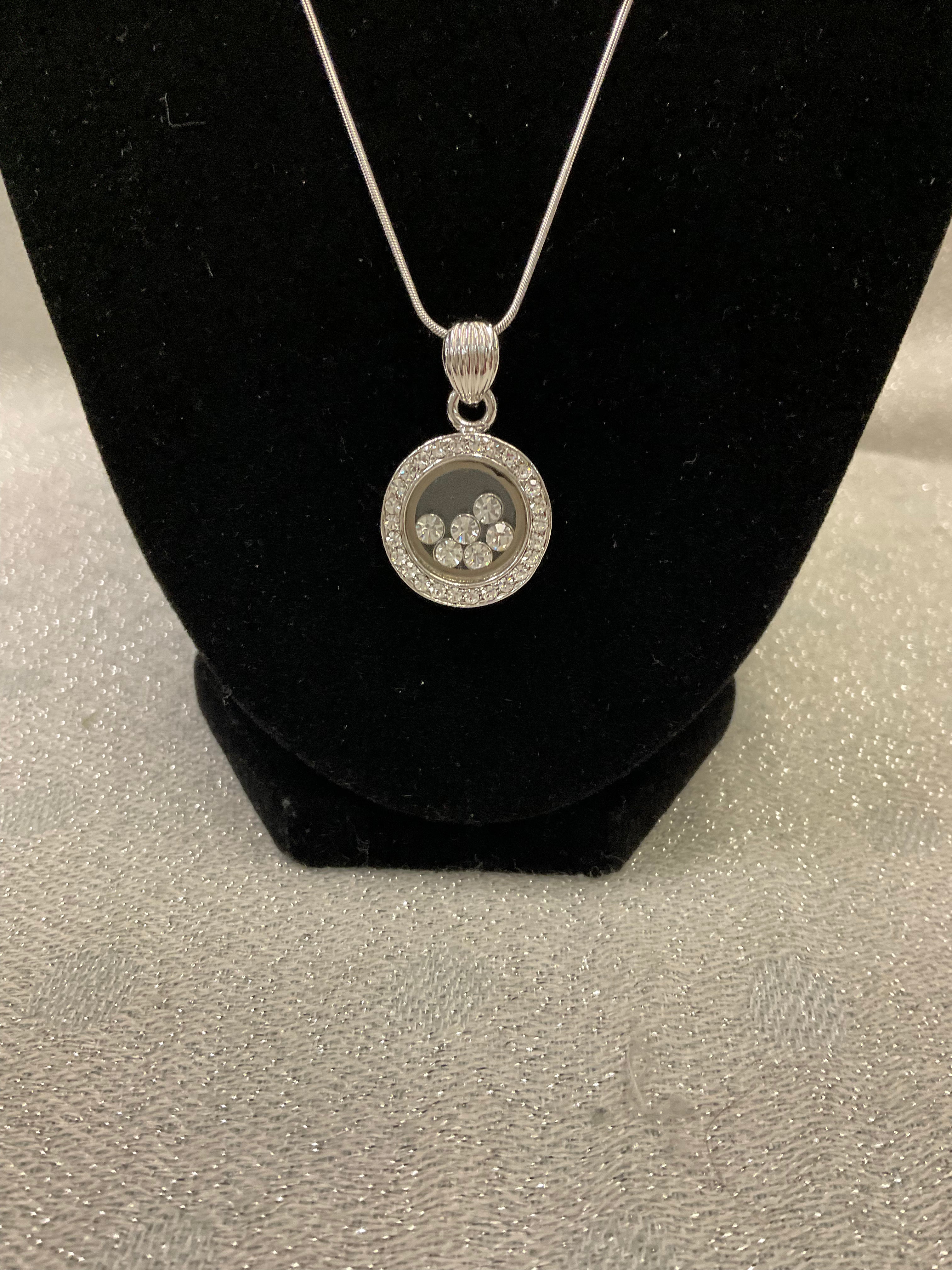 Elegant Silver-Tone Crystal Pendant Necklace