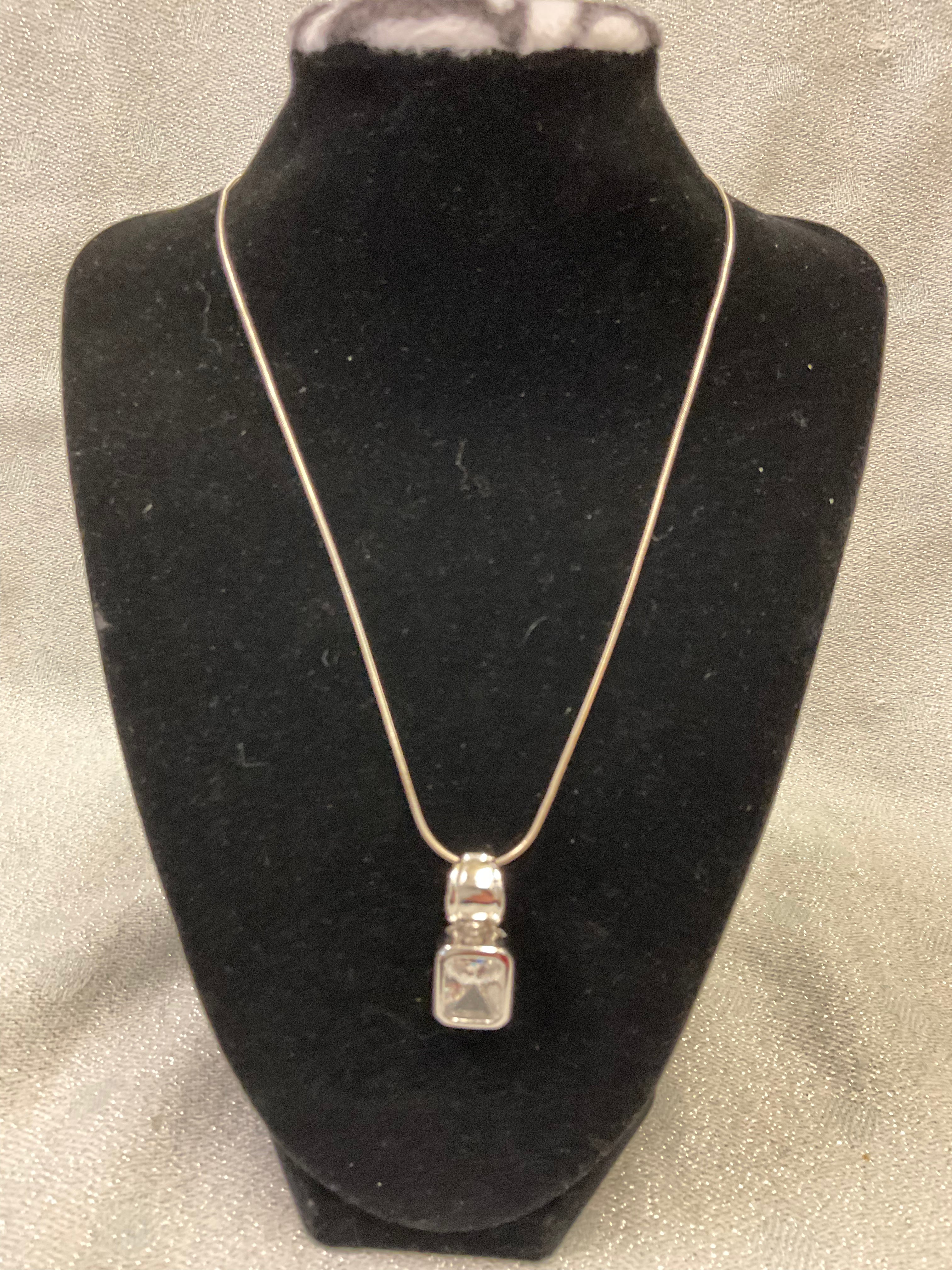 Sterling Silver Necklace with Clear Stone Pendant