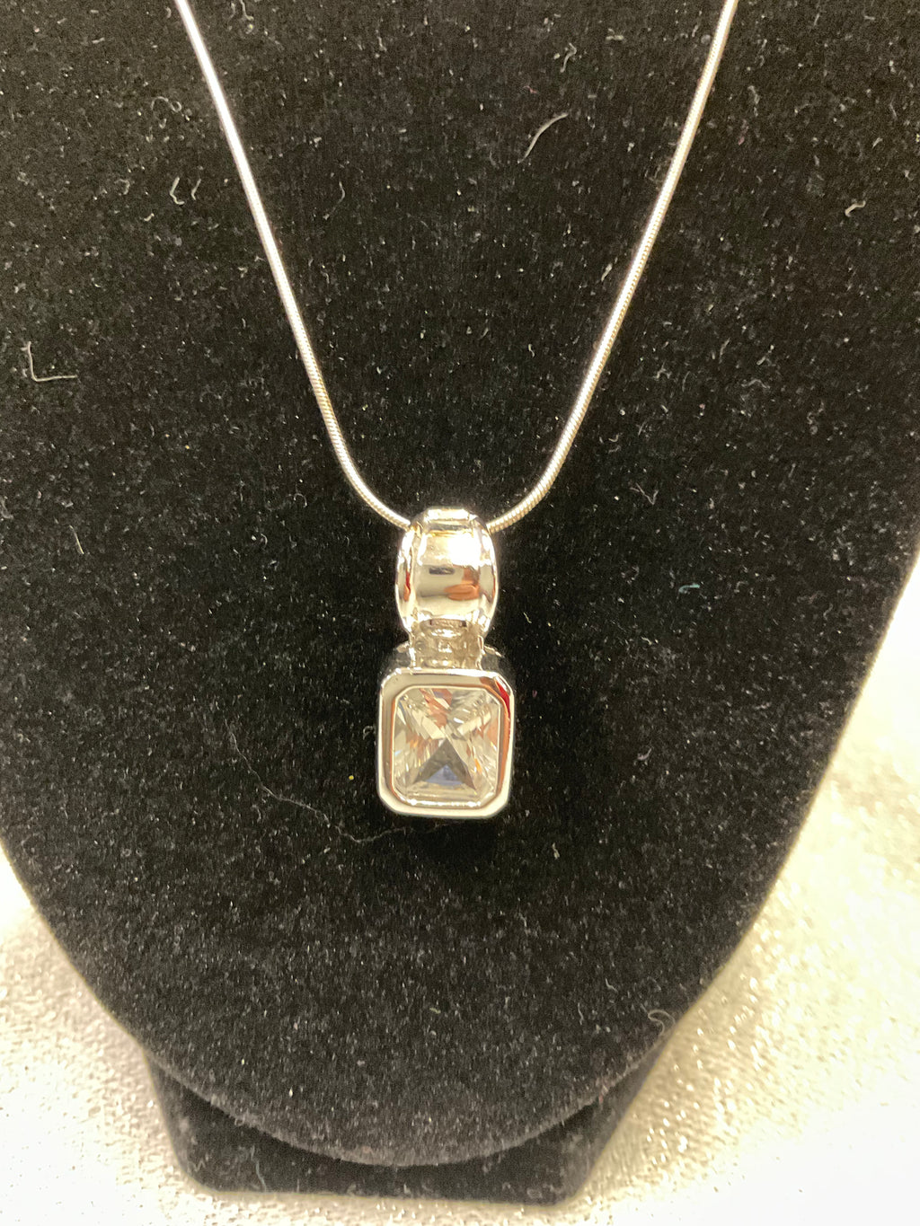Sterling Silver Necklace with Clear Stone Pendant