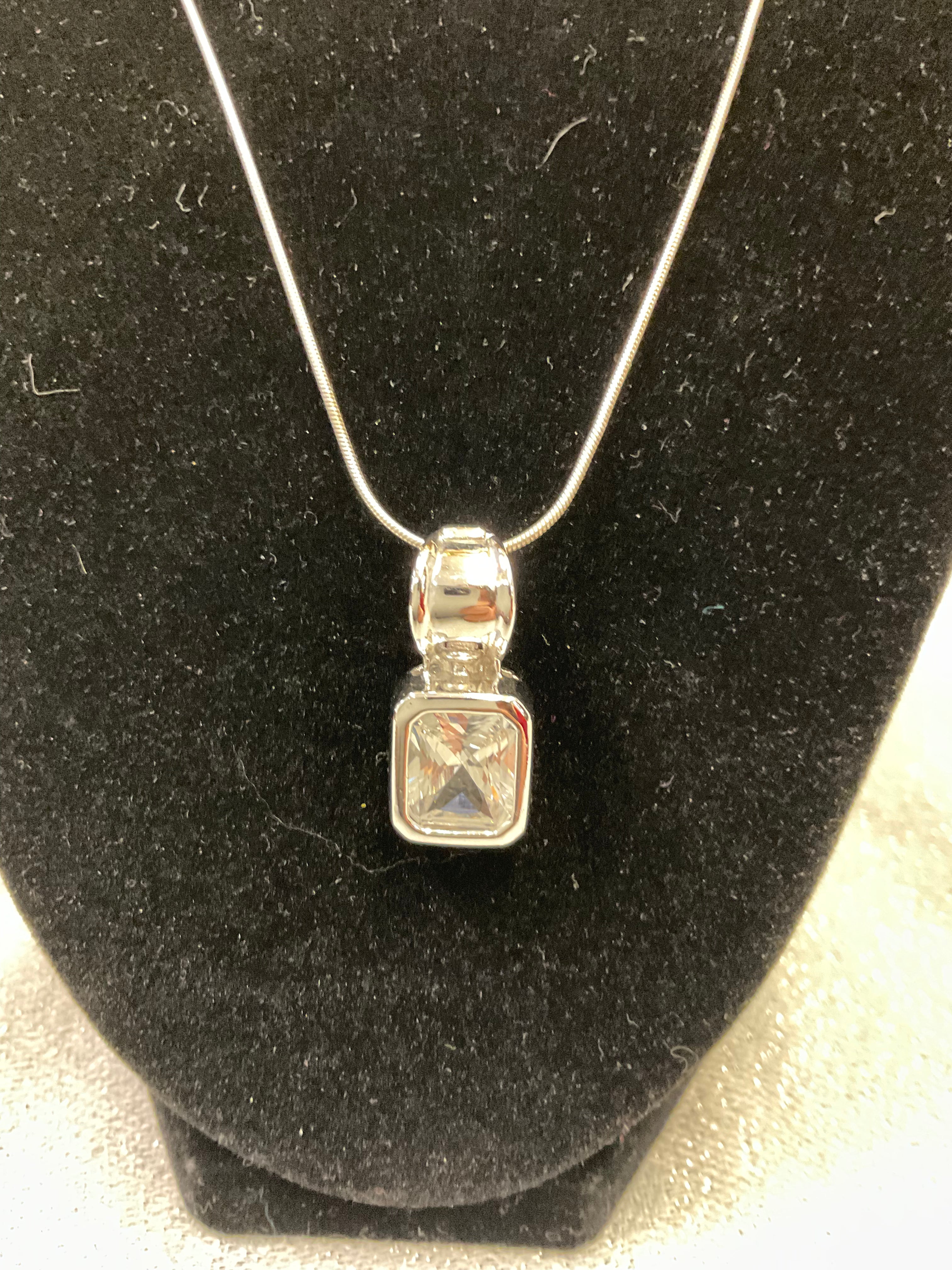 Sterling Silver Necklace with Clear Stone Pendant