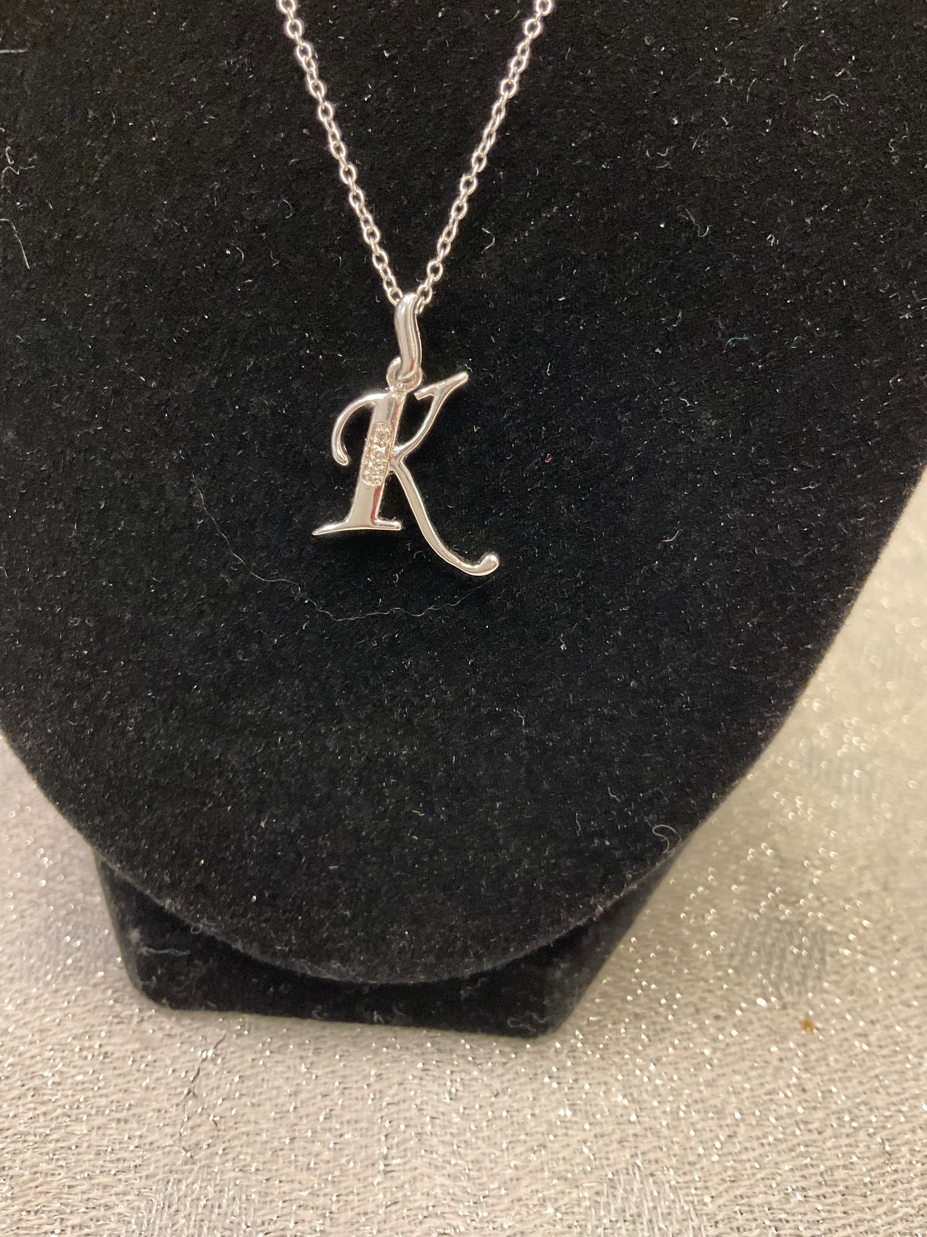 For Sale: Silver Initial “K” Necklace