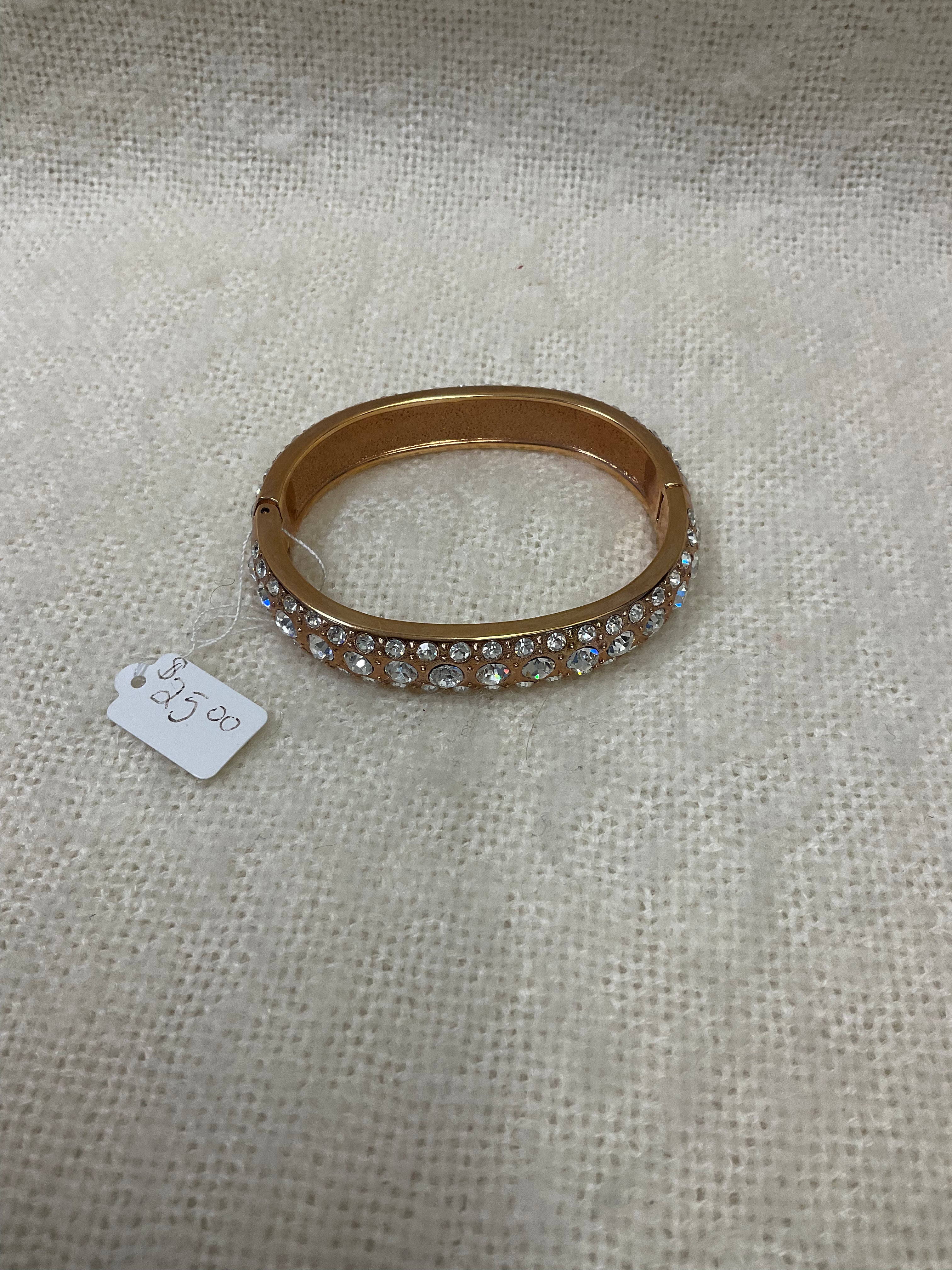 Gold-Tone Crystal Hinged Bangle Bracelet