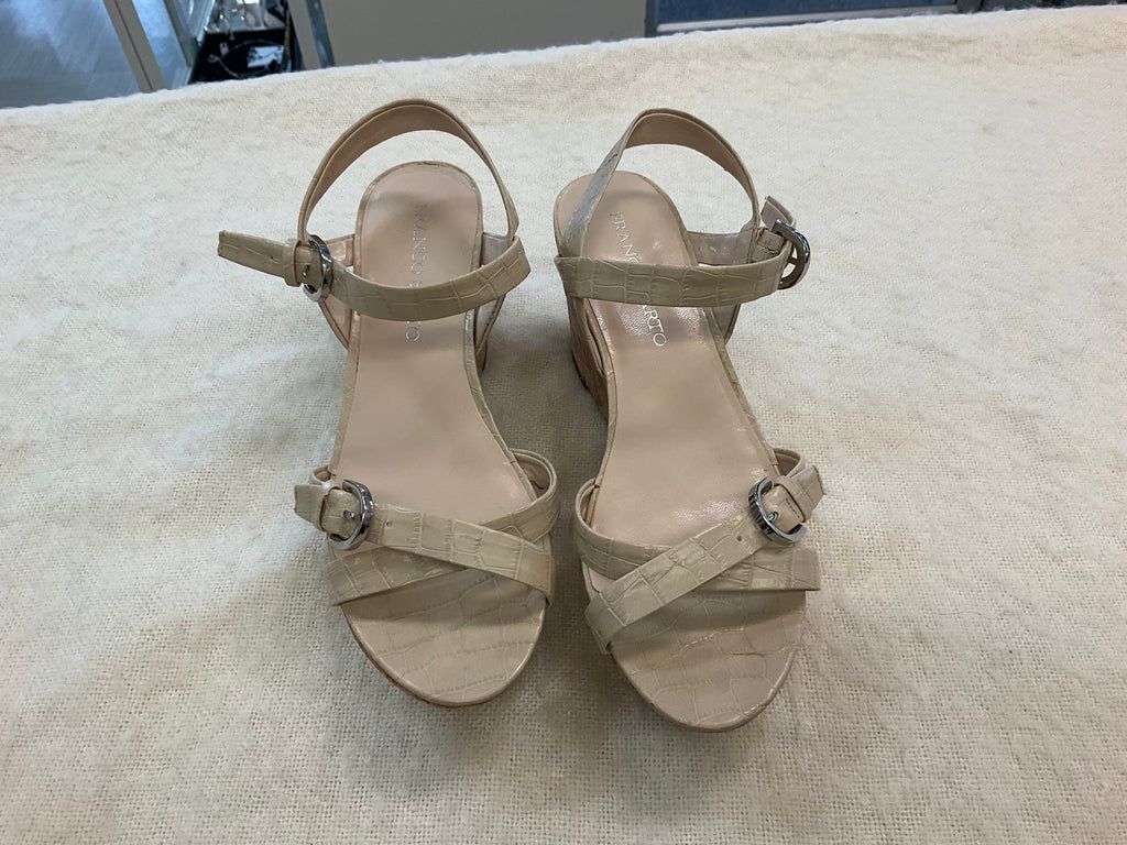 Franco Sarto faux leather cork wedge heels