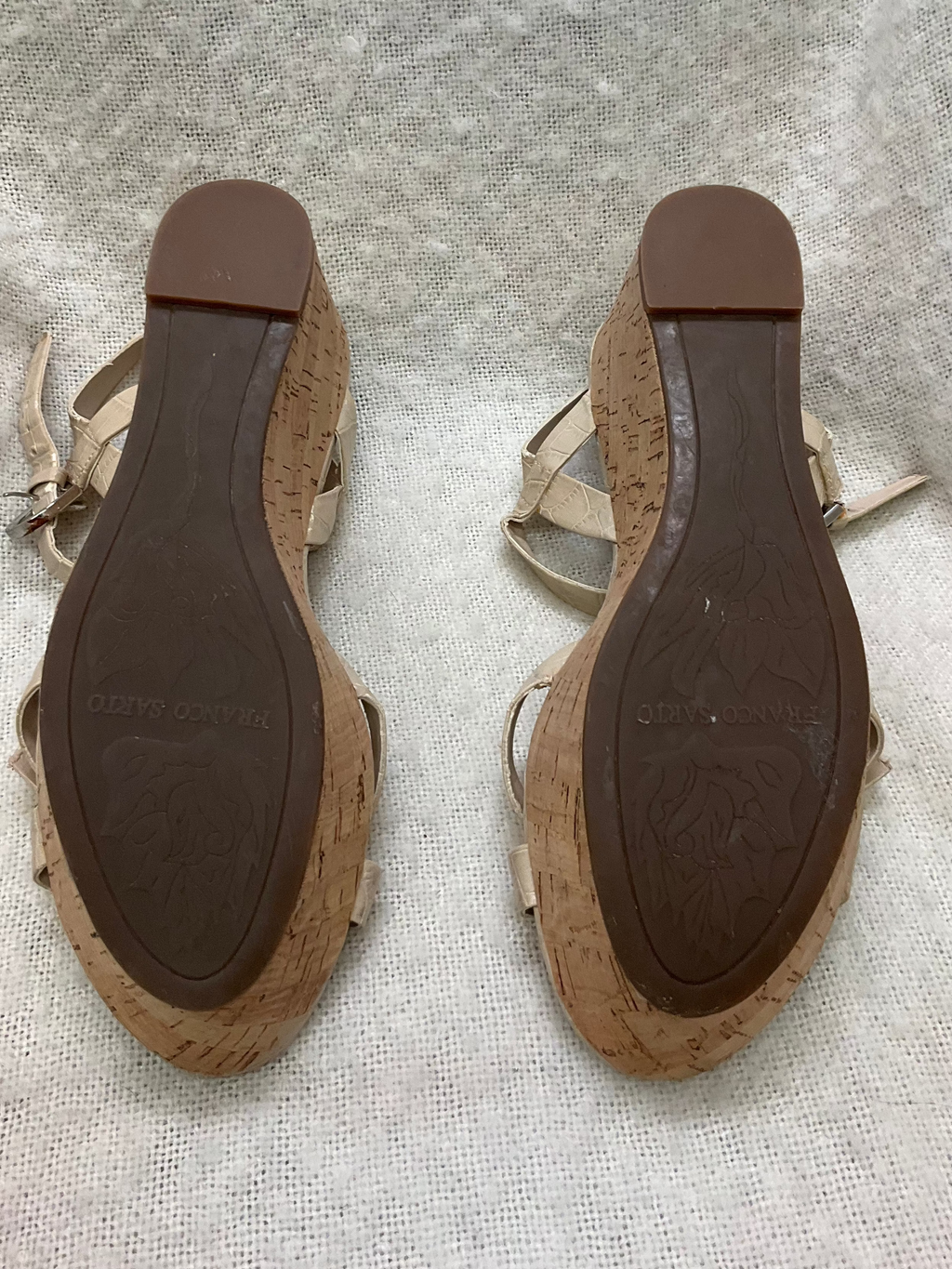 Franco Sarto faux leather cork wedge heels
