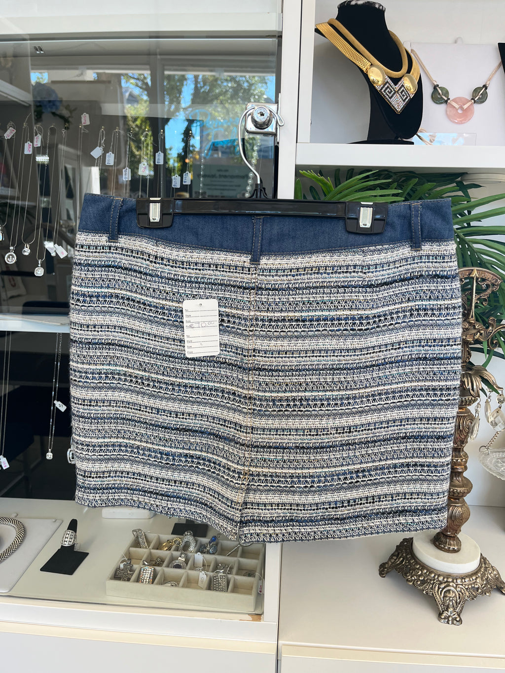 Contrast Tweed Denim Skirt