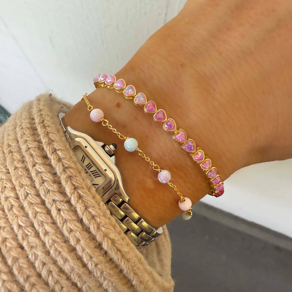 Pink Opal Ombre Heart and Heart Tennis Bracelet