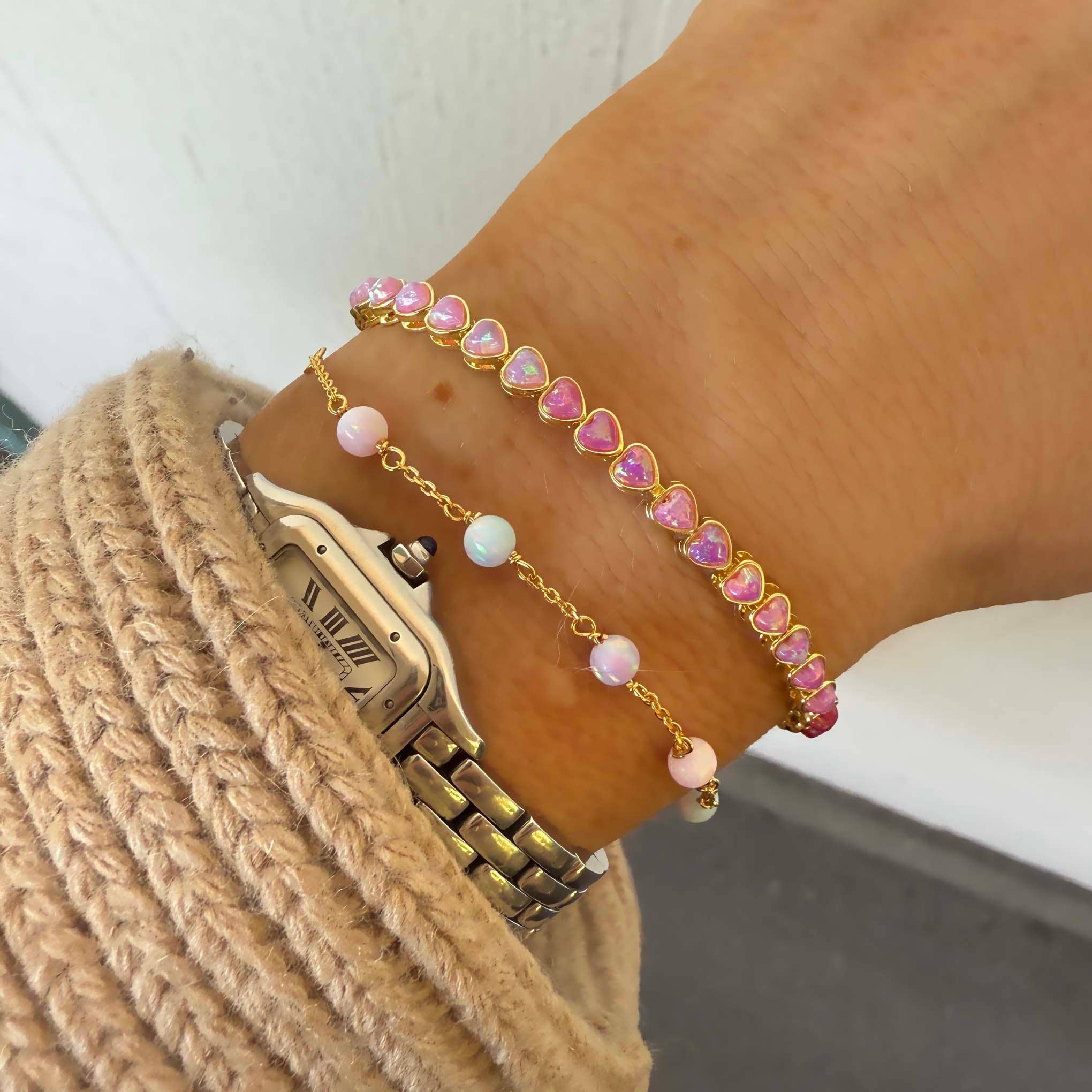 Pink Opal Ombre Heart and Heart Tennis Bracelet